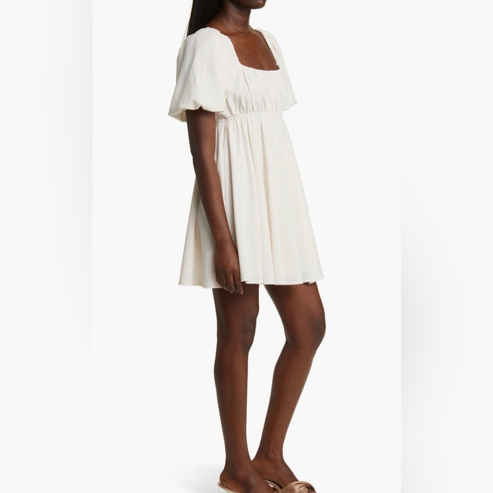 All in Favor Puff Sleeve Babydoll Minidress in Cream NWT - Picture 5 of 11
